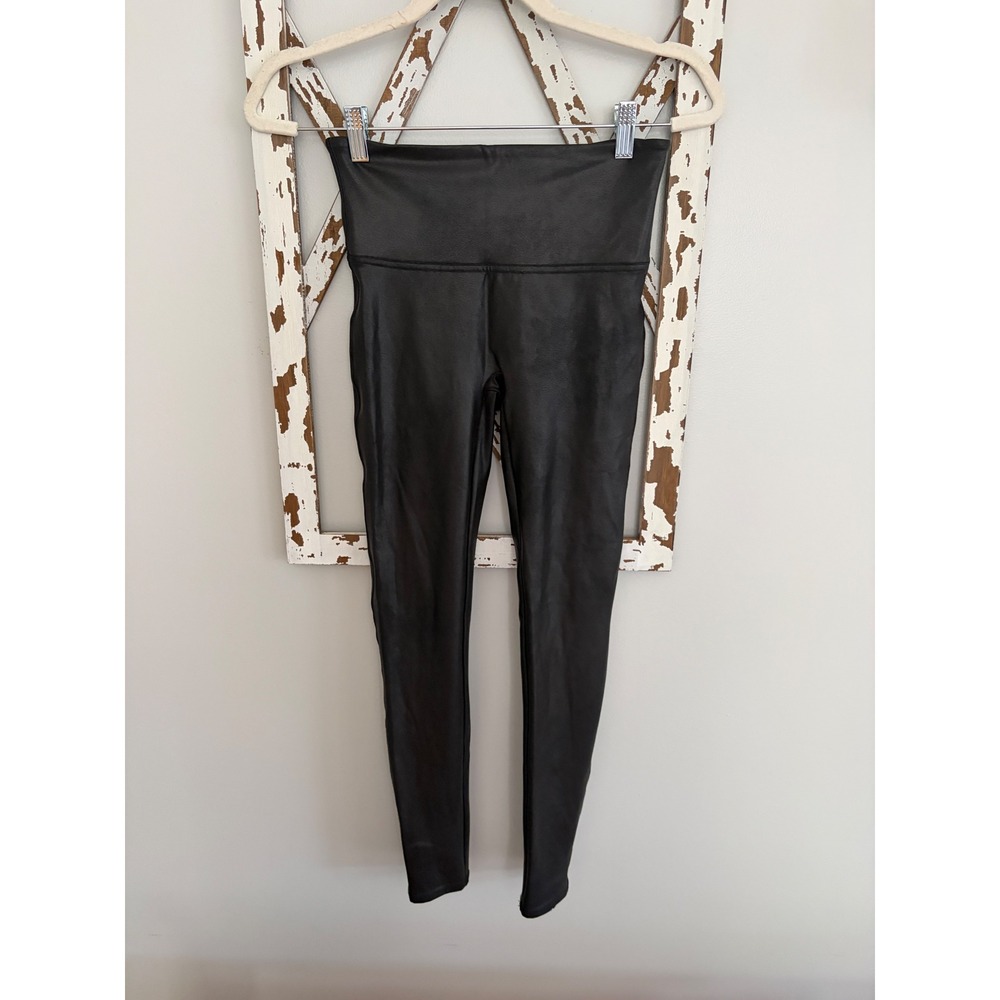 SPANX Faux Leather Leggings Women's Medium Black High Rise Shaping Pants